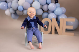 One year old in blue